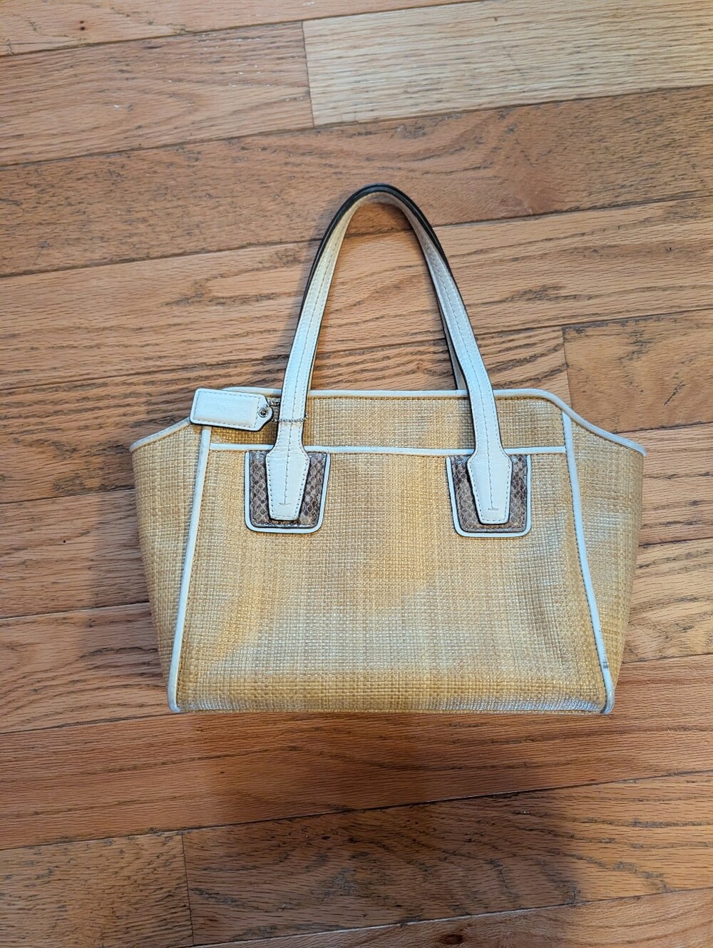 Vintage Y2K 2000s Coach Taylor Straw Mini Tote Crossbody Bag Purse White Leather